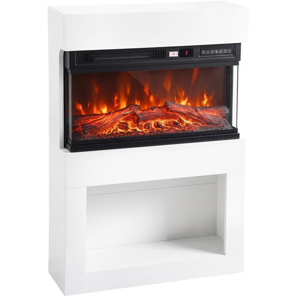 HOMCOM Elektrokamin mit Heizung, 1800 W, 3D-LED-Flammeneffekt, Ablage, Elektrischer Kamin, Wandkamin mit 12 LED-Farben, 2 Heizstufen, 5 Helligkeitsstufen, Thermostat, Timer, Fernbedienung, Weiß Aosom