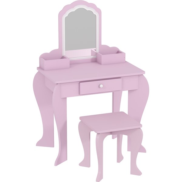 ZONEKIZ Child's Vanity Set with Cloud-Shaped Mirror, Stool, Drawer, and Storage Compartments, Pink Aosom UK