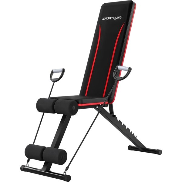 SPORTNOW Hantelbank verstellbar Klappbar Trainingsbank mit Beinstrecker 7-Fach verstellbarer Rückenlehne, Widerstandsbändern, Multifunktionale Schrägbank bis 120 kg Rückentrainer für Home Gym Aosom