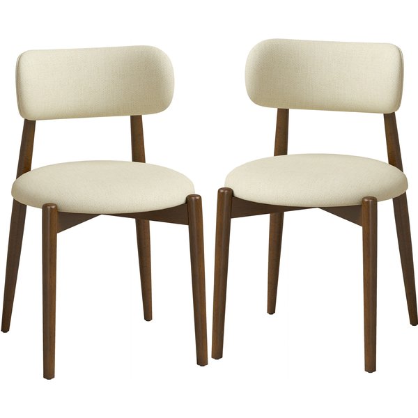 HOMCOM Dining Chairs Chenille Upholstered Kitchen Chairs Curved Backrest Rubberwood Legs Beige