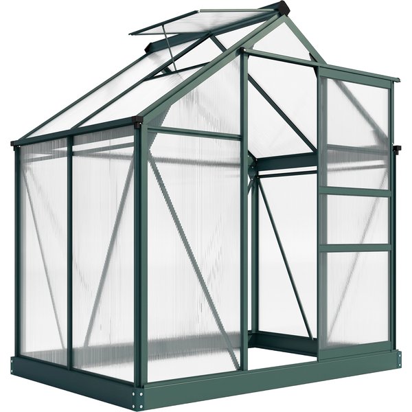 Outsunny Greenhouse Materials Polycarbonate, Large Walk-In Greenhouse Galvanised Base Aluminium w/ Slide Door, 1.9L x 1.3W x 2 m Aosom UK