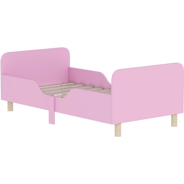 AIYAPLAY Kinderbett mit Rausfallschutz, Lattenrost, 140 x 70 cm Jugendbett mit Kopf- und Fußteil, Einzelbett aus Holz, Holzbett für Mädchen und Jungen, Rosa Aosom