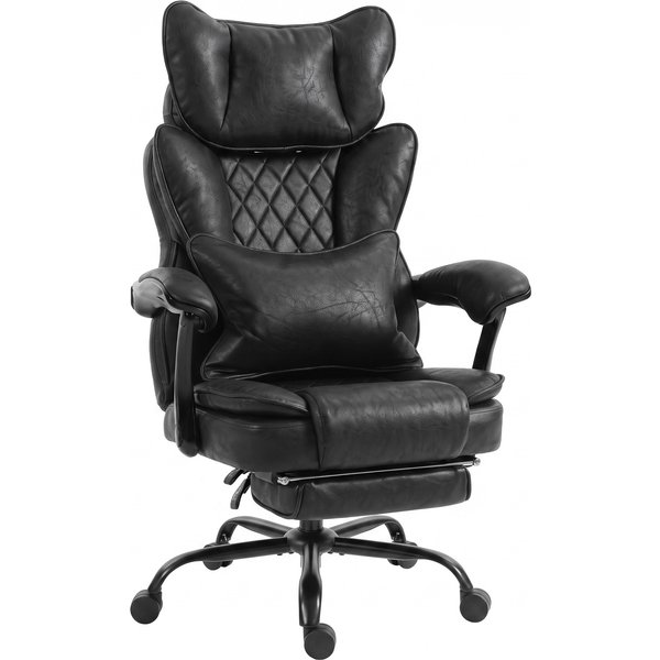 HOMCOM Executive Office Chair, Leathaire Big and Tall Office Chair 180 kg with Wide Seat, Reclining, Lumbar Support, Black