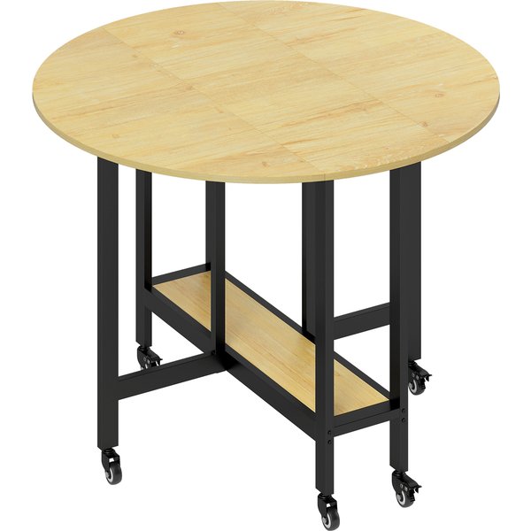 HOMCOM Esstisch Klappbar, Runder Küchentisch mit Ablage für 2-4 Personen, Klapptisch Esszimmertisch mit Rollen für Kleine Räume, Esszimmer, Küche, 100 x 100 x 75 cm, Eiche Aosom
