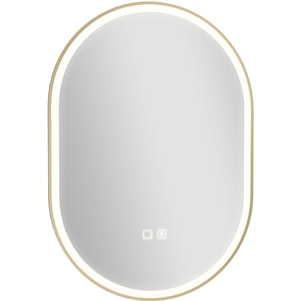 HOMCOM Bathroom Mirror with LED Lights, 100x70cm Oval Bathroom Mirror, Dimmable, Bluetooth, Anti-Fog, Gold Tone
