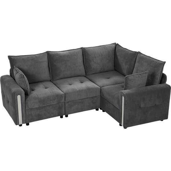 HOMCOM 228cm L Shaped Sofa with Lift-Up Storage, 3-Seater Sectional Sofa with Wide Deep Seat, Dark Grey