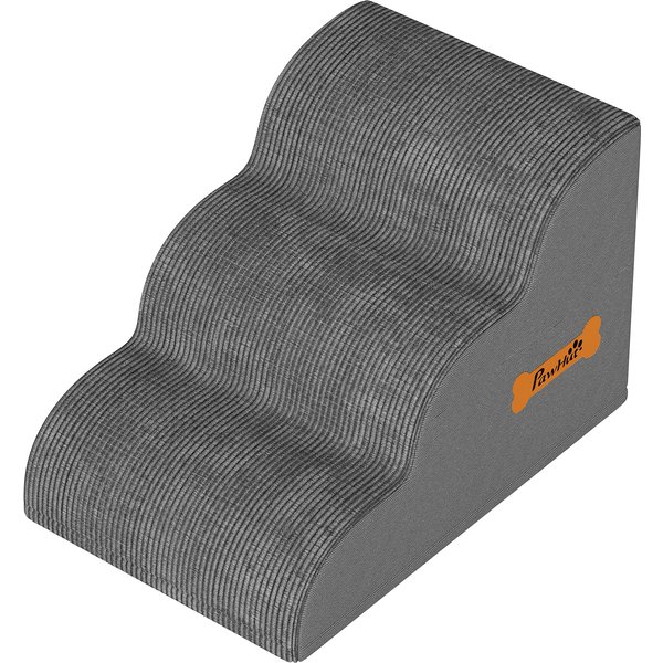 PawHut Hundetreppe 3 Stufen 39 cm Hoch Haustiertreppe für Kleine Hunde Katzentreppe Hunderampe mit Waschbar Bezug Tragegriff, Einstiegshilfe für Bett, Sofa, Couch Grau Aosom
