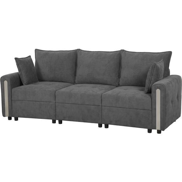 HOMCOM 3 Seater Sofa with Lift-Up Storage, 228cm Comfy Velvet Couch with Wide Deep Seat, Dark Grey
