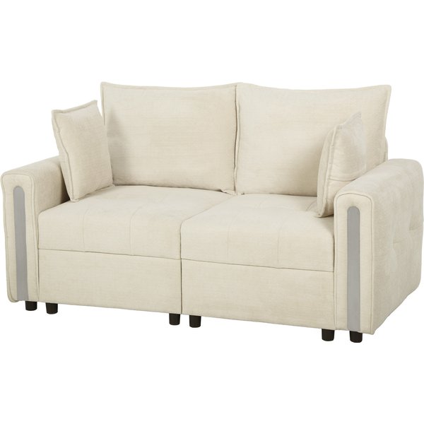 HOMCOM 2 Seater Sofa with Lift-Up Storage, 168 cm Comfy Velvet Small Couch with Wide Deep Seat, Plush Backrest, Thick Padding, 2 Pillows, Loveseat for Living Room, Home Office, Beige