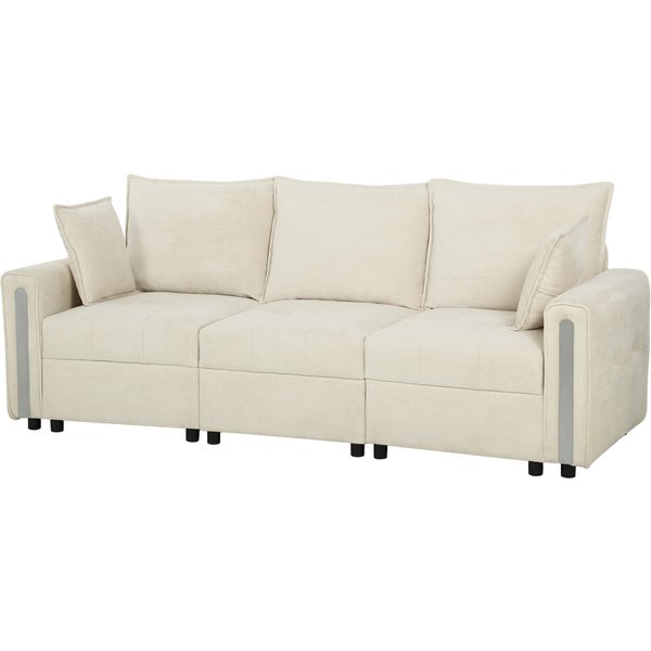 HOMCOM 3 Seater Sofa with Lift-Up Storage, 228cm Comfy Velvet Couch with Wide Deep Seat, Beige
