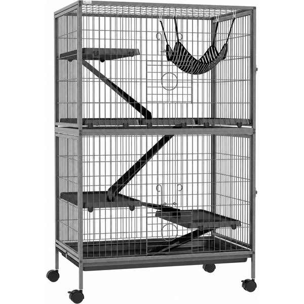 Pawhut Käfig für Nager Multifunktional 4 Plattformen 3 Rampen 4 Türen Abm. 80L x 52B x 128H cm Stahl Grau Silbern Schwarz Aosom