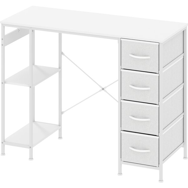 HOMCOM platzsparender Schreibtisch mit 4 Stoffschubladen, 2 offenen Ablagen, Bürotisch, modern, PC-Tisch für Zuhause Büro Studio Schlafzimmer, 100x40 cm, Weiß Aosom