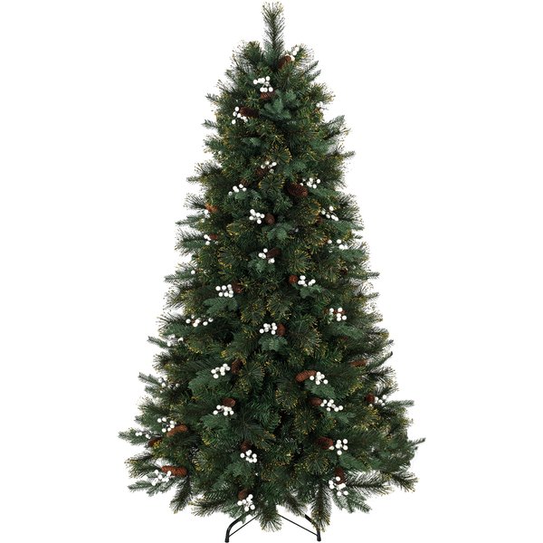 HOMCOM Künstlicher Weihnachtsbaum 180 cm, dichter realistischer Tannenbaum, 716 flammenhemmende PE- und PVC-Zweige, 63 weiße Beeren, 63 große Beeren, Metallbasis, einfache Montage, Weihnachtsdeko, Grün Aosom