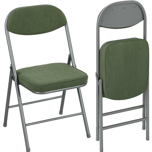 HOMCOM 2er-Set Klappstühle, tragbare Esszimmerstühle für innen mit gepolsterten Sitzflächen und Rückenlehnen aus Kordvelours und Stahlrahmen, belastbar bis 120 kg, grün Aosom