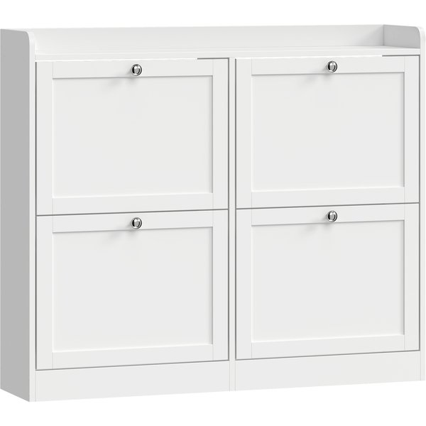 HOMCOM Schuhschrank für 16 Paar, schmaler Schuhschrank mit 4 Klappfächern, verstellbare Einlegeböden und Oberplatte, moderner Stil, für Flur und Eingangsbereich, 105 x 24 x 89,5 cm, Weiß Aosom