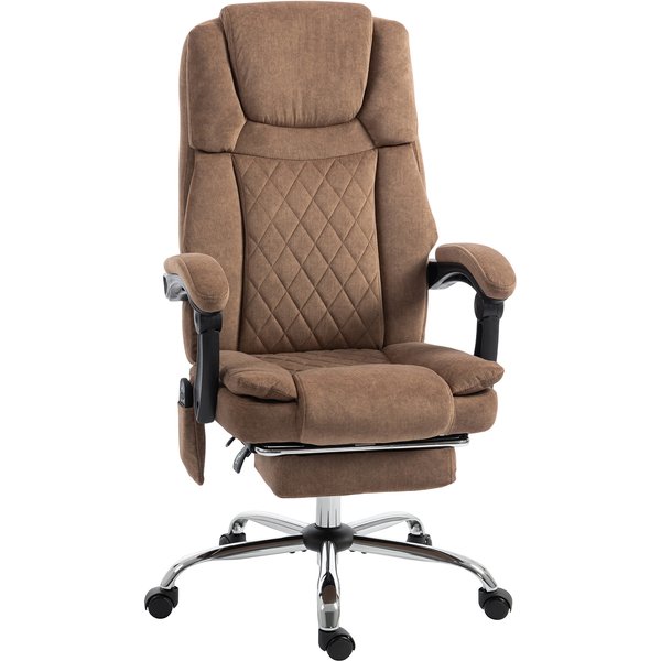 HOMCOM Massagesessel mit Vibration & Heizung, ergonomischer Bürostuhl aus bedrucktem Samt, höhenverstellbar, neigbare Rückenlehne, Fußstütze, 360° drehbar, Fernbedienung, Braun Aosom