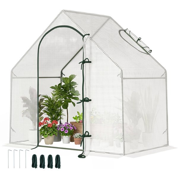 Outsunny Walk-In Greenhouse Vegetable Plant herb Garden Grow House w/ Window Roll-Up Door Steel Frame All-Year, 180x100x168cm, White Aosom UK