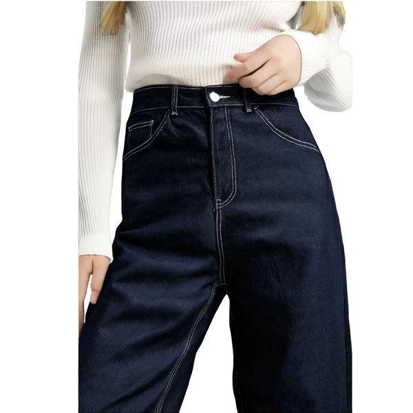2025 Women New Fashion Solid Rolled Hem Pocket Denim Trousers Female Elegant High Street Zipper Casual Ankle Length Jeans