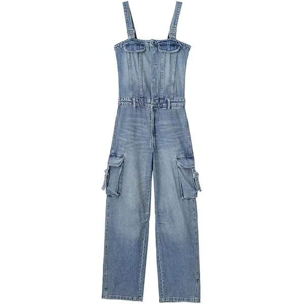 2025 Autumn Denim Jumpsuit Women Off Shoulder Jean Woman Ruched Women's Long Jumpsuit Streetwear Backless Jumpsuit