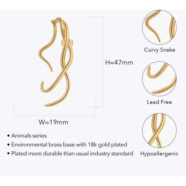 Goth Curvy Snake Earings Aretes De Mujer Earrings For Women Halloween Gold Color Fashion Jewelry Animals E221390
