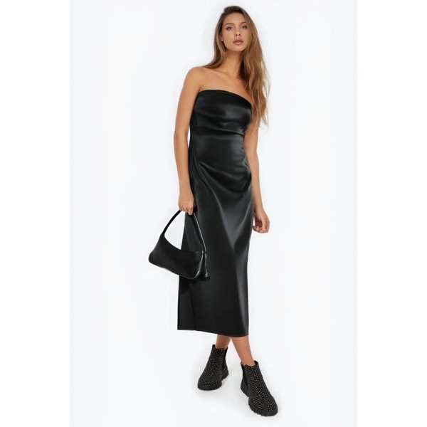Black Faux Leather Dress Woman Off Shoulder Long Dresses For Women Backless Midi Bodycon Dress 2025 Sexy Party Dresses
