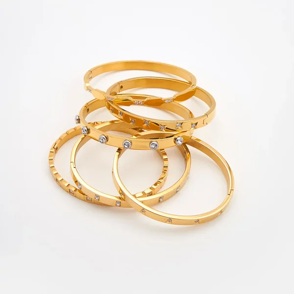 Pulseras Cuff Bangle With Zircon For Women 18K Gold Color Plated Cuff Bracelet Elegant Jewelry Party B2407 B2409 B2421