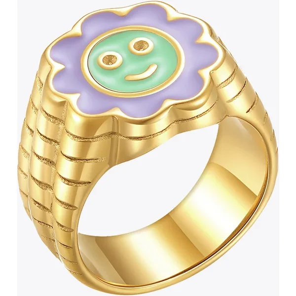 Cute Sun Bloom Smile Ring For Women Gold Color Rings Stainless Steel Fashion Jewelry Halloween Anel Masculino R214120
