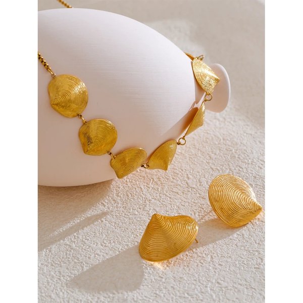 Shell Gold Color Waterproof Plated Stainless Steel Earrings Necklace Jewelry Statement Trendy Fashion Holiday Accessories