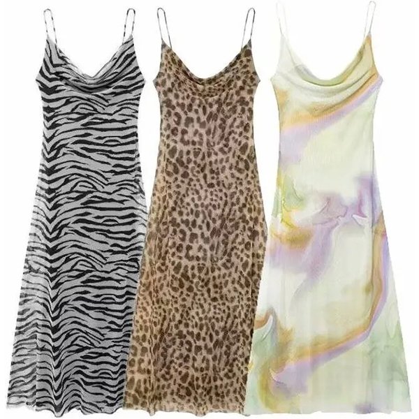 2025 Elegant Woman Vintage Slim Casual Beach Party Long Dress Women Leopard Print Sleeveless Backless Suspender Dress