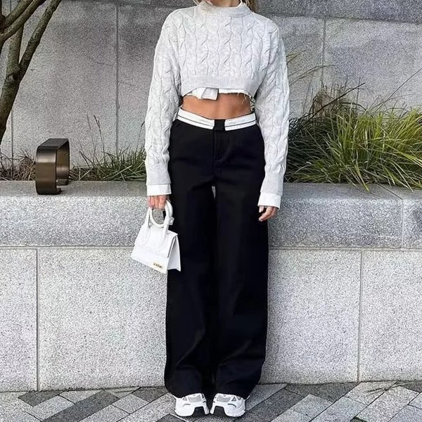 Beige High Waist Pants for Women Wide Leg Pants Women Casual Oversize Woman Trousers Streetwear Pleated Baggy Pants Woman
