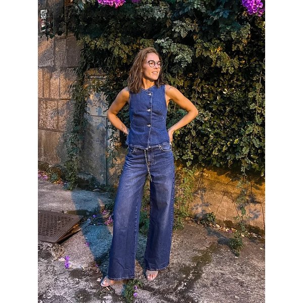2025 Summer Women Fashion Denim Trousers Suits V Neck Slim Short Vest Top + Commute Office Lady Female Wide Leg Long Pant