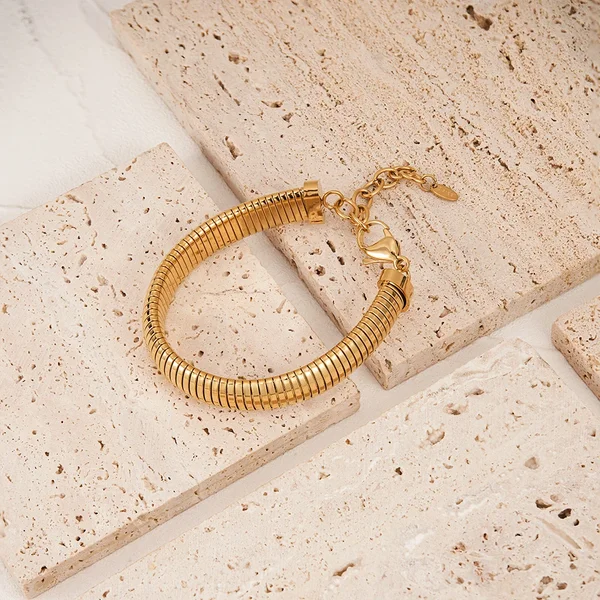 Pulseras Textured Adjustable Bracelet For Women's Stainless Steel Fashion 18k Plated Jewelry Cocktail Party B232384