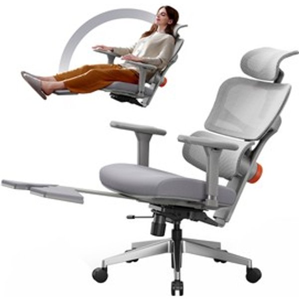 Newtral NT002 Chaise De Bureau Ergonomique Avec Reposepieds AppuitêTe RéGlables Soutien Lombaire Adaptatif Et Accoudoirs 4D Gris-image