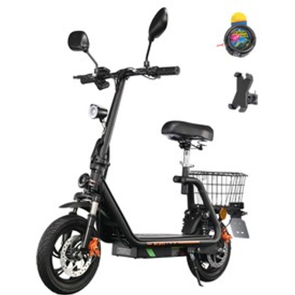 Twofish M5 Proe Trottinette éLectrique CertifiéE CEE Avec SièGe Et Panier ArrièRe Moteur 500 W Batterie 48 V 13 Ah Pneus 12 Pouces Vitesse Maximale 40 Kmh Autonomie 30 Km Freins à Double Disque Amortisseurs Avant Et ArrièRe Noir-image