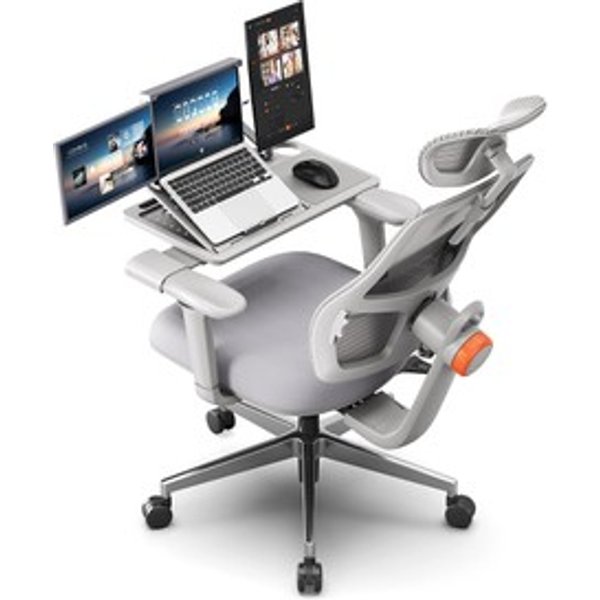 Newtral MAGICH003 Chaise De Bureau Ergonomique Avec Plateau Amovible Dossier Autoadapté Soutien Lombaire Adaptatif Profondeur Dassise RéGlable Accoudoirs Inclinables 4D 3 Positions De Verrouillage Gris-image