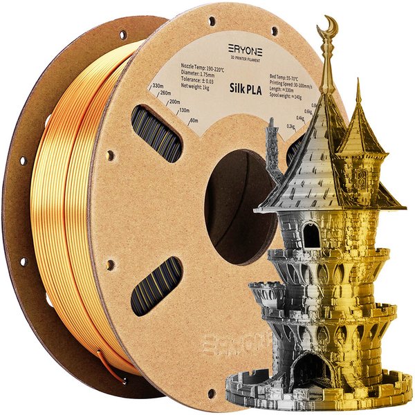 ERYONE Dual Color Silk PLA Filament Black Dark Gold