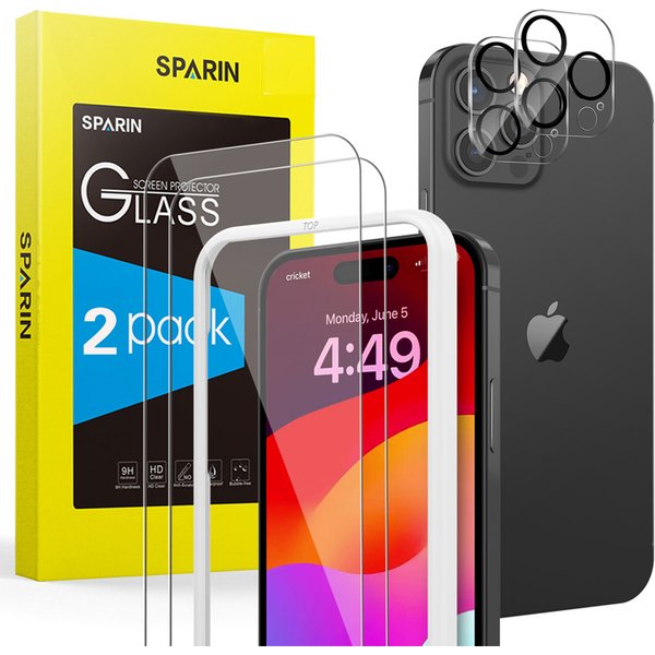 SPARIN 5 Pack HD Screen Protector Set for iPhone 15 Pro Max