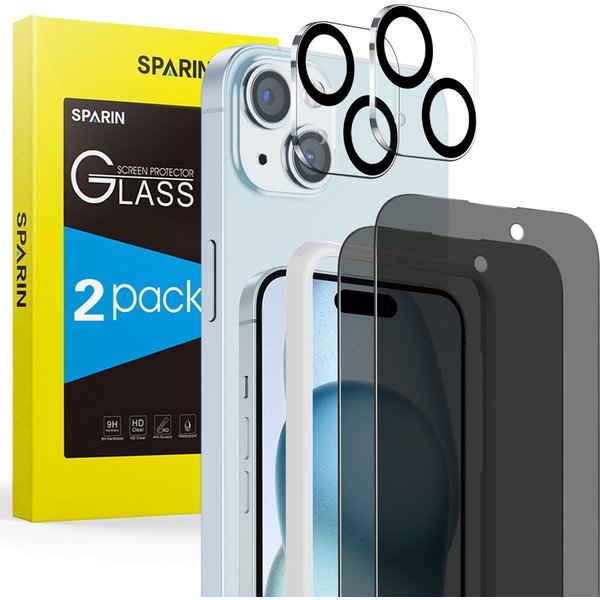 SPARIN 5 Pack Privacy Screen Protector Set for iPhone 15