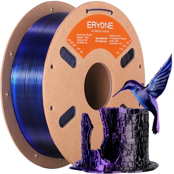 ERYONE High Speed Silk Tricolor PLA Filament 1kg Black Blue Purple