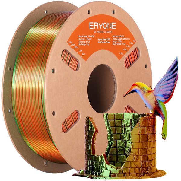 ERYONE High Speed Silk Tricolor PLA Filament 1kg Orange Blue Green