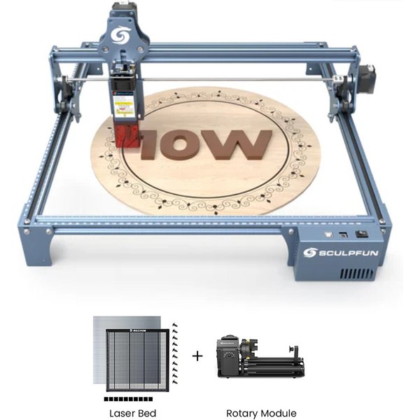 SCULPFUN S9 Pro 10W Laser Engraver Rotary Module Laser Bed