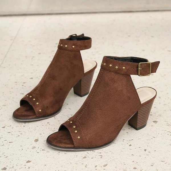 Sandalias De Punta Abierta Para Mujer, Sandalias Romanas De Talla Grande, Con Remaches, Punta Redonda, Hebilla En El Tobillo Y TacóN Alto. 41 Brown-image