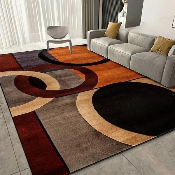 Nowoczesny Dywan Z Falistym Wzorem AntypośLizgowy PomarańCzowo-BeżOwo-Czarny Abstrakcyjny Geometryczny Dywanik Do Salonu Sypialni 40X60Cm-image