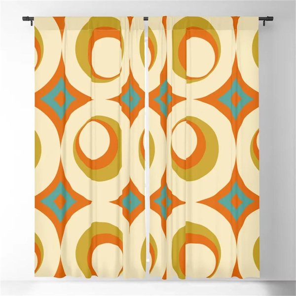 PomarańCzowe ZasłOny ZaciemniająCe W Stylu Mid-Century Modern Z Motywem Kół 3D Drukowane ZasłOny Okienne Do Dekoracji Sypialni, Salonu, Dekoracje Okienne 135W165H(Cm)53X65In&Hook-image