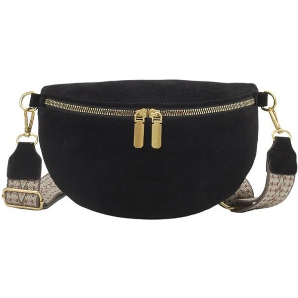 Damska Saszetka Biodrowa Wielokieszeniowa Street Fanny Pack Torba Na Klatkę Piersiową Z Sztucznego Zamszu Modna Torba Crossbody Z Szerokim Paskiem Retro Jednokolorowe Torby Na Ramię-image