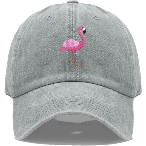 Bordado De Animales Flamenco Gorras De BéIsbol Para Hombres Mujeres Retro AlgodóN Suave Lavado Gorra De Papá Gorra Snapback Dropshipping Adjustable Gray-image