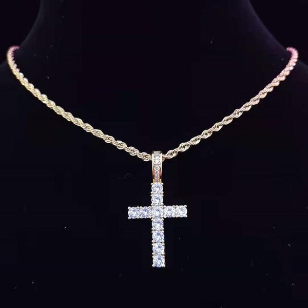 MężCzyźNi Kobiety Hip Hop Krzyż Naszyjnik Z 4Mm Cyrkon łAńCuch Tenisowy Iced Out Bling Naszyjniki Hiphop BiżUteria Moda Prezent 24Inch(60Cm)-image