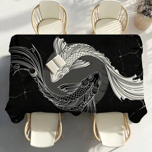 Mantel JaponéS CláSico De Carpas DecoracióN De Fiesta Comedor Cocina Del Hogar Patios Mantel Impermeable Resistente A Las Manchas 140X200Cm-image