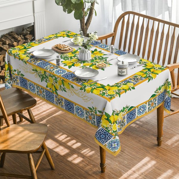Mantel Amarillo Verano Flores De LimóN Hojas Impermeable DecoracióN De Boda Fiesta Manteles Rectangulares Lavables DecoracióN De Mesa De Comedor 90X140Cm-image