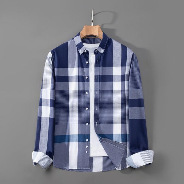 Camisa De Manga Larga De AlgodóN A Cuadros Nueva De Primavera Y OtoñO Para Hombre Camisa De Herramientas De Corte Entallado 2XL Gray-image